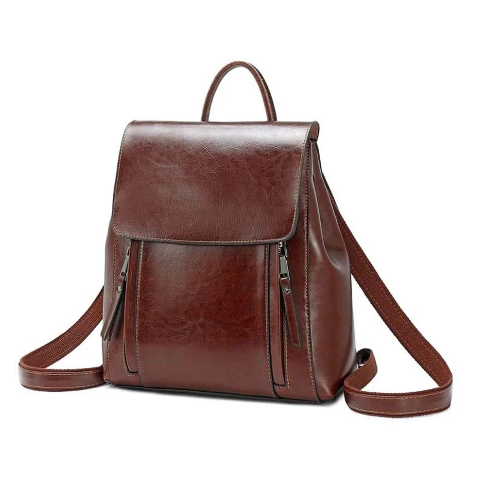 

Retro Leather Backpack Women Large Capacity Magnetic Buckle Oil Wax Rucksack Multi-Pocket Waterproof Anti-Theft Travel Bag