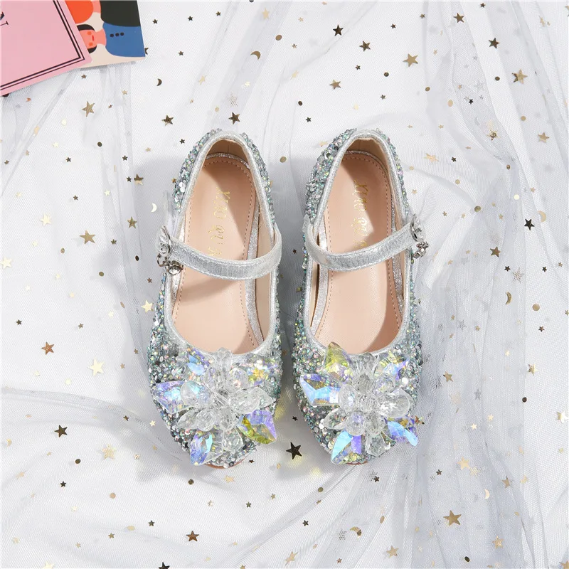 

Kid Glitter Dance Shoes for Girl High-Heels Shoes Spring Autumn Breathable Children Princess Sequins Party Wedding Leather Shoes