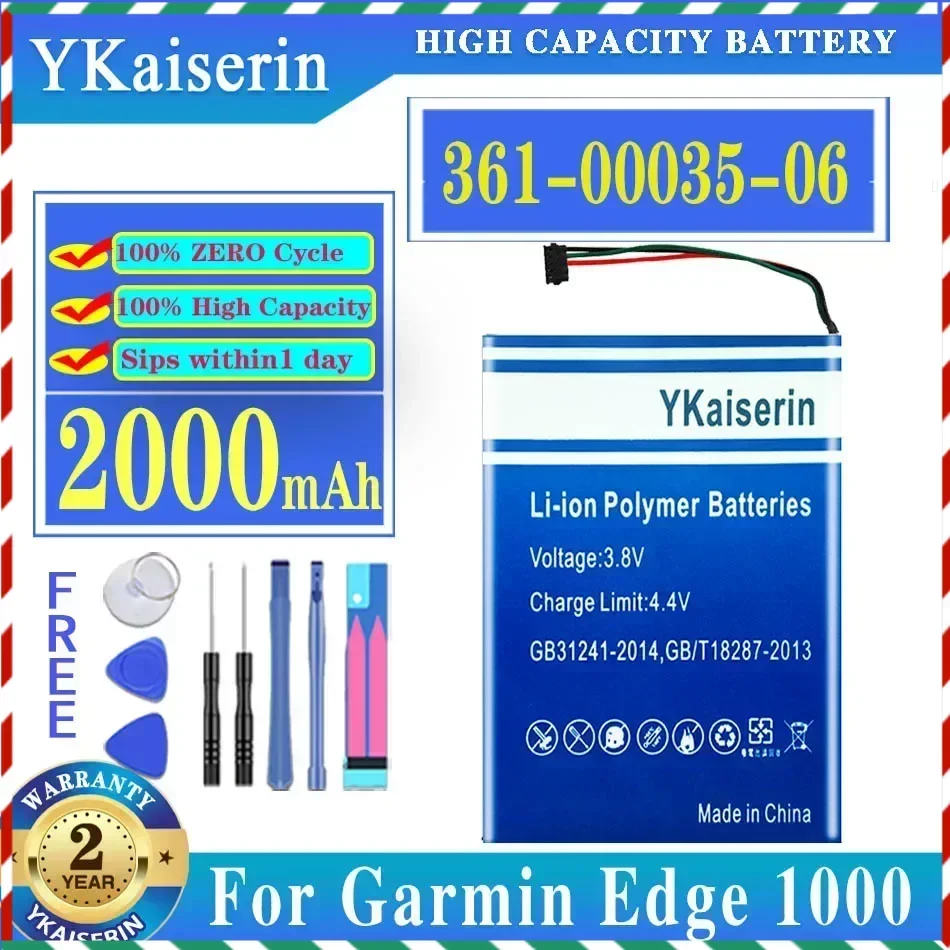 YKaiserin 2000mAh 361-00035-06 3610003506 Battery For Garmin Edge 1000 Batteries + Free Tools