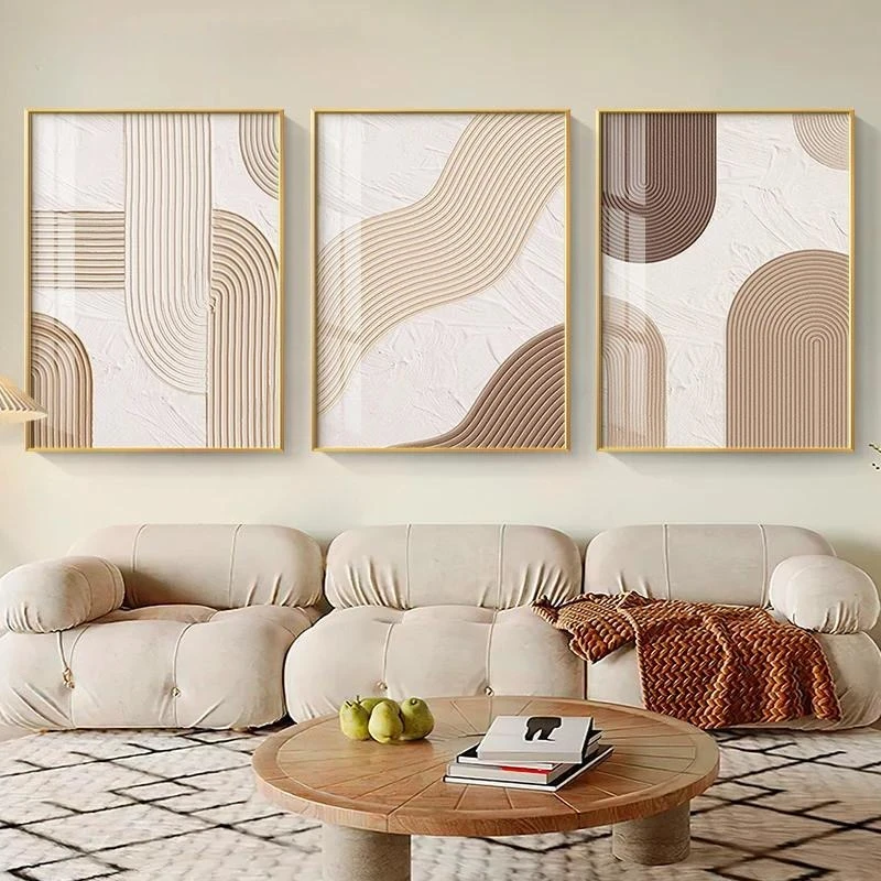 Modernes nordisches Poster mit beige und orangefarbenen Linien, minimalistische Wandbilder, Leinwanddruck, abstrakte Malerei