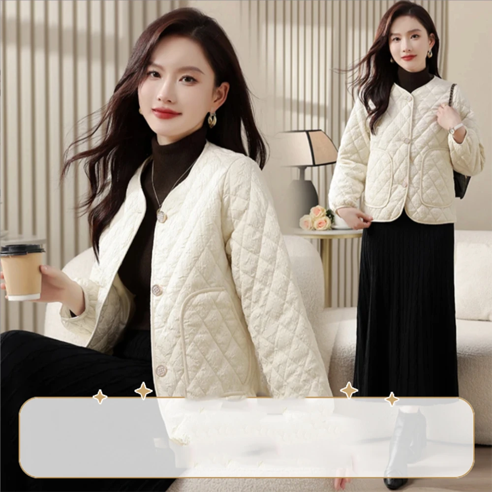 Round neck women jacket sweater knitted autumn cotton jacket with versatile temperament and short shirts