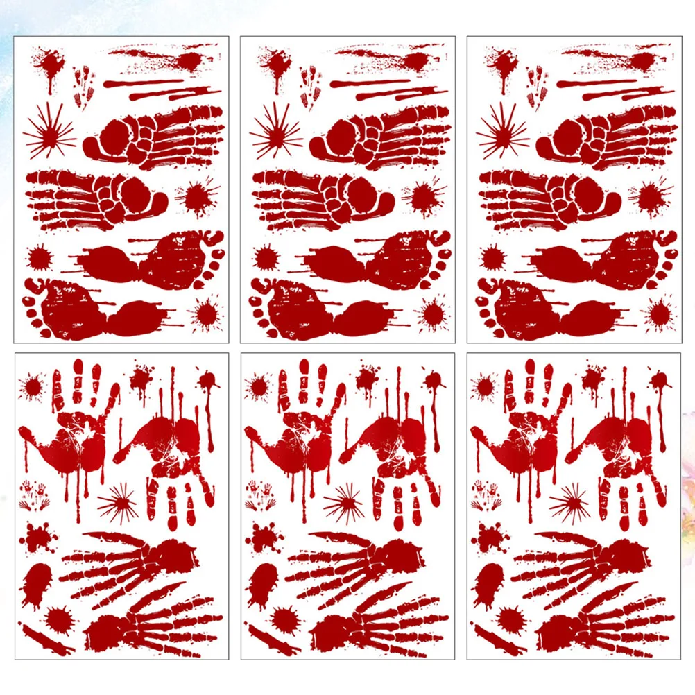 

3Pcs Blood Print Stickers Halloween Decoration PVC Blood Handprint Fingerprint Wall Window Sticker Festival Party