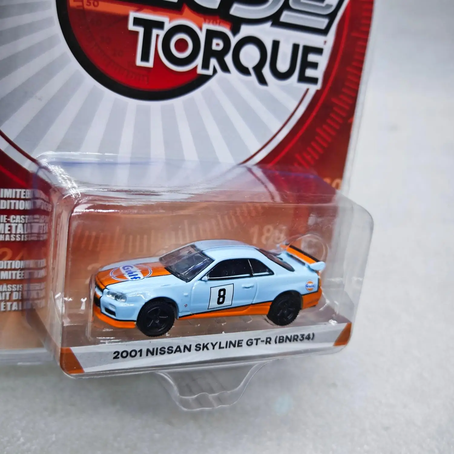 

GreenLight 1:64 2001 Nissan Skyline GT-R（BNR34) Gulf #8 High Simulation Alloy Car Model Mini Toy Collection Gift