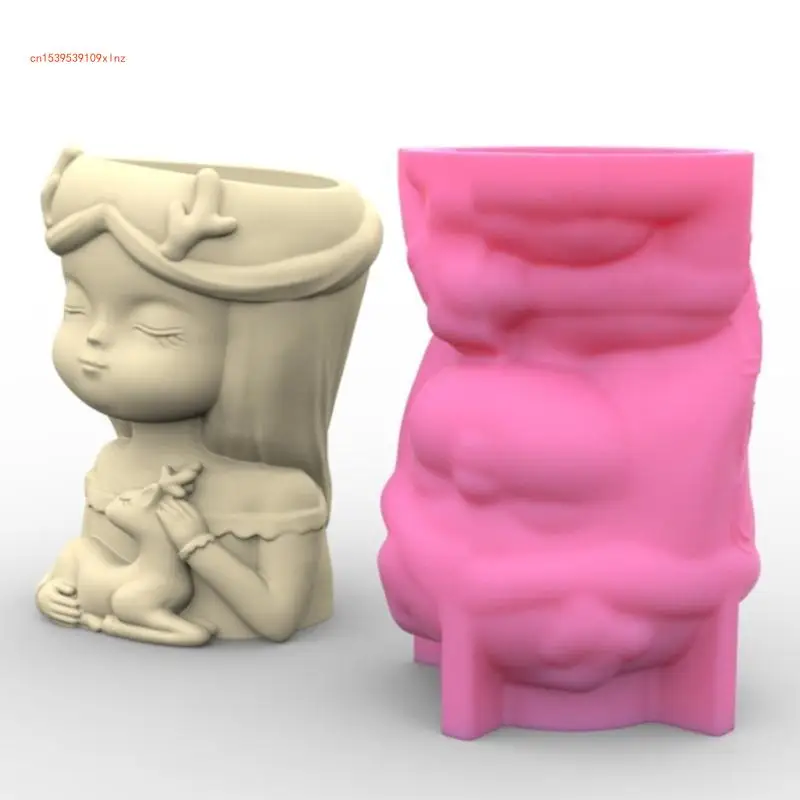 Garden Planter Pot Silicone Mold Girl and Puppy Vase Flower Pot Resin Mold
