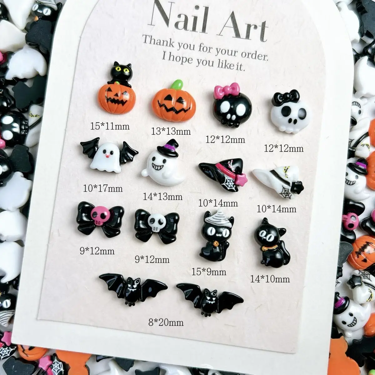 

Creative Kawaii Pumpkin Cat Skull Resin Nail Charms Cartoon Angel Ghost Bat Nail Art Decorations for DIY Halloween Series Nails