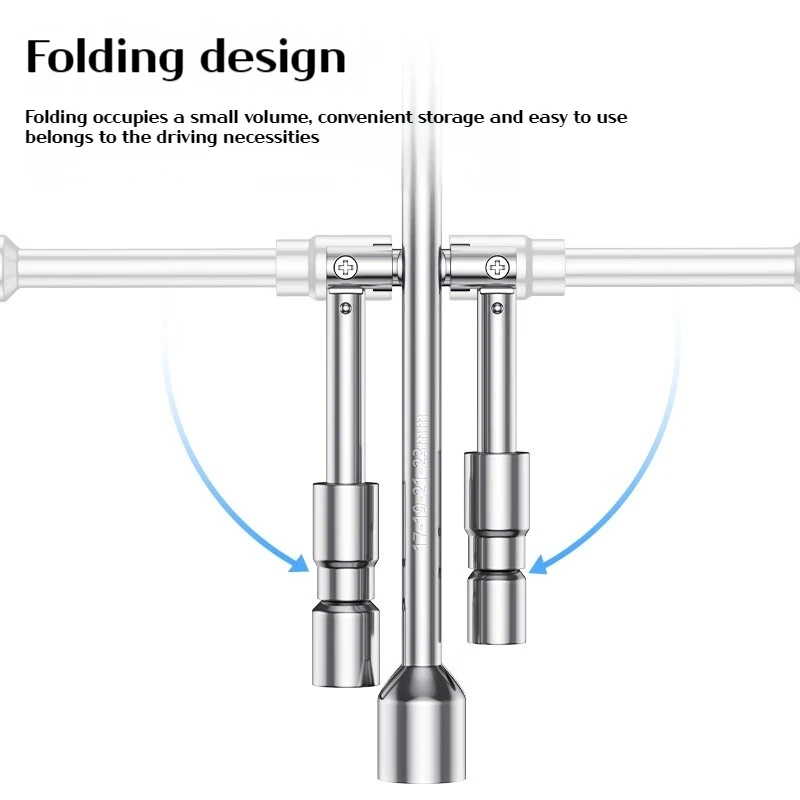 Collapsible socket wrench, made of chromium vanadium steel, comes with four 17/19/21/23mm sockets, work/vehicle hand tools