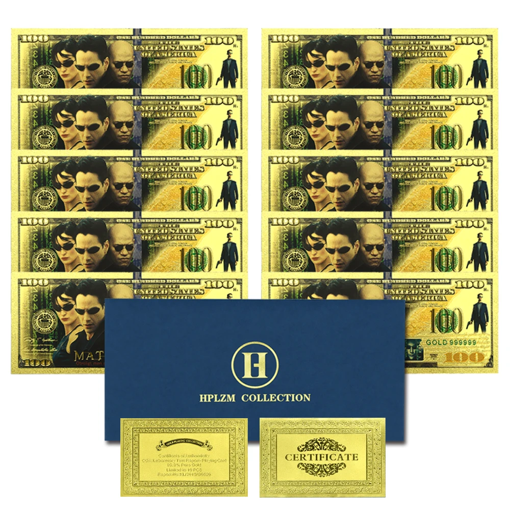 10pcs/lot The Matrix Movie Money golden dollar ticket Original collection bills fake 100 dollars home decoration