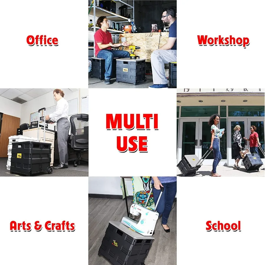 Quik Cart Collapsible Rolling Crate on Wheels for Teachers Tote Basket 80 lbs Capacity Made from Heavy Duty Plastic and Used as