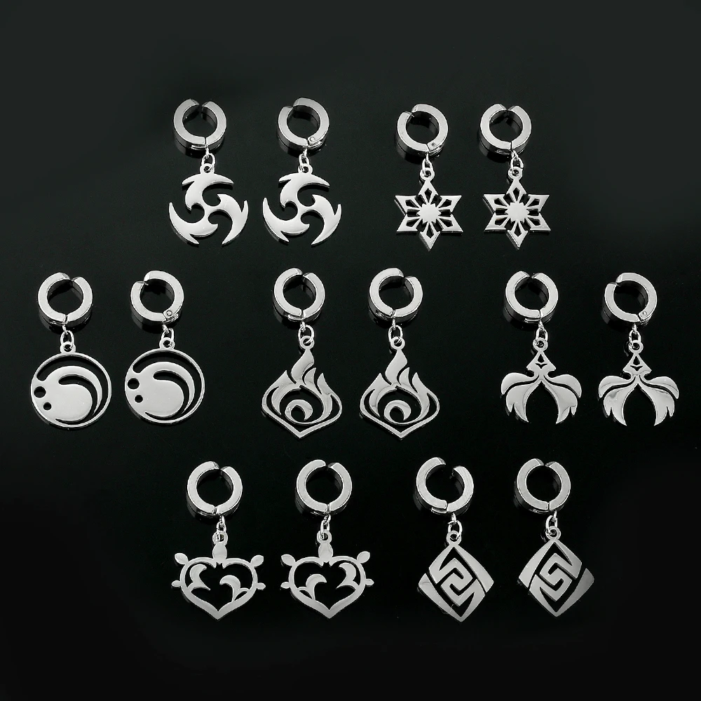 Genshin Impact Earrings Stainless Steel Jewelry God Eye Pyro Hydro Anemo Electro Dengro Cyro Geo Element Anime Peripheral Gifts