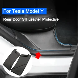 For Tesla Model Y Rear Door Sill Protective Pad Cover Leather Guards Threshold Bumper Strip Rear Seat Anti Kick Pads Accessories