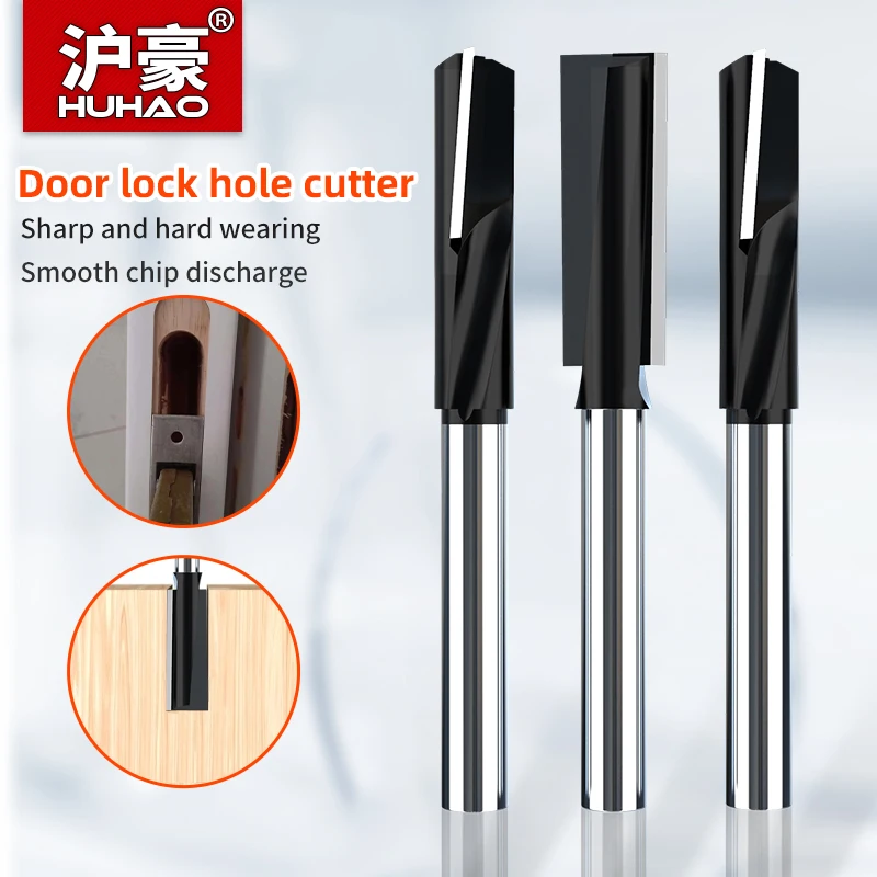 HUHAO Door Lock Hole 12.7mm Shank Router Bits Wood Lengthened Cleaning Bottom CNC Machine Woodworking Milling Cutter Tools