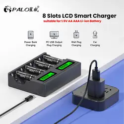 New 1.5V AA AAA Lithium Battery Charger 4/8 Slots LCD Fast Charger with Charging Cable for Rechargeable Li-ion AA AAA Batteries