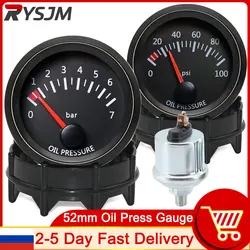 AD 52mm Oil Press Gauge7 Bar 10 PSI Pointer 12V Oil Pressure Gauge White Light Car Meter Oil Pressure Sensor for Petrol Engine