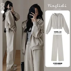 Autumn Winter New Solid Oversized Loose Women's Hoodie and Sweatpants Two Piece Set Korean Fashion Y2k Zip Up Hoodie Sweatshirts