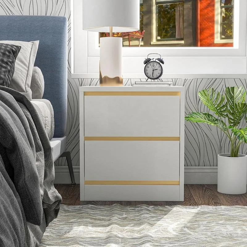 

24/7 Shop At Home Yulee Modern White Wood 2-Drawer Nightstand for Bedroom, Living Room, Home Office