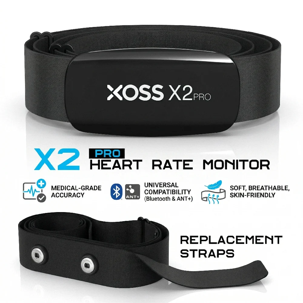 

Датчик частоты сердечных сокращений XOSS X2 Pro, перезаряжаемый, Bluetooth, ANT+, нагрудный ремень, хранение данных HRM, для плавания, парусного спорта, велоспорта, тренажерного зала