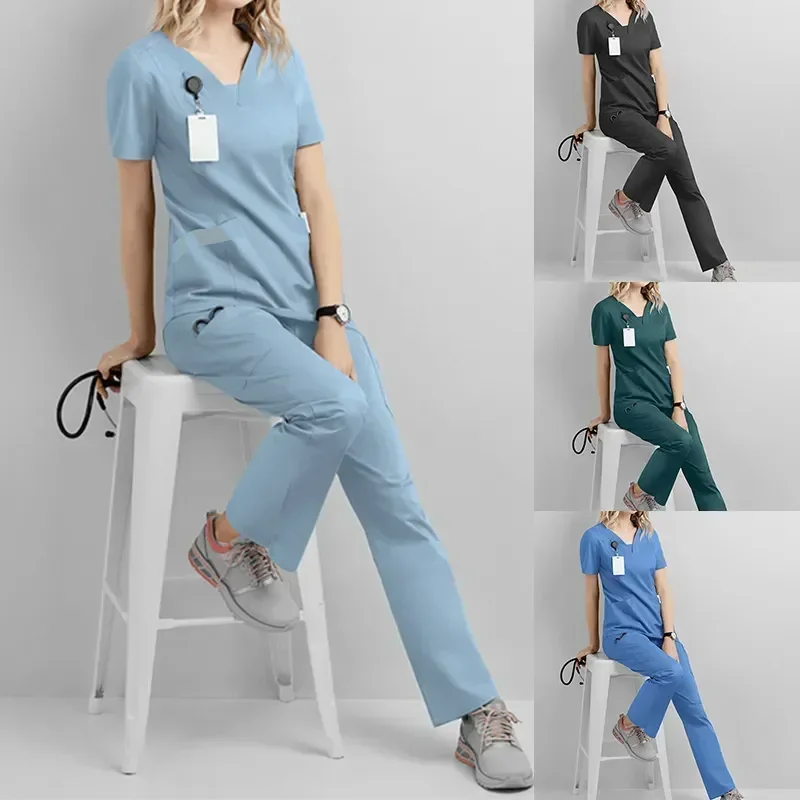 Clothes Workwear 2023 Drawstring Pants V-neck Doctor Medical Hospital Nursing Scrubs Surgery Work 's Women Suits Uniform Set Top