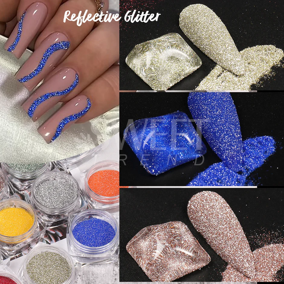 Shiny Reflective Glitter Nail Powder Flash Silver Diamond Crystal Rhinestone Sequins Dip Chrome Dust Nail Art Accessories SAFG