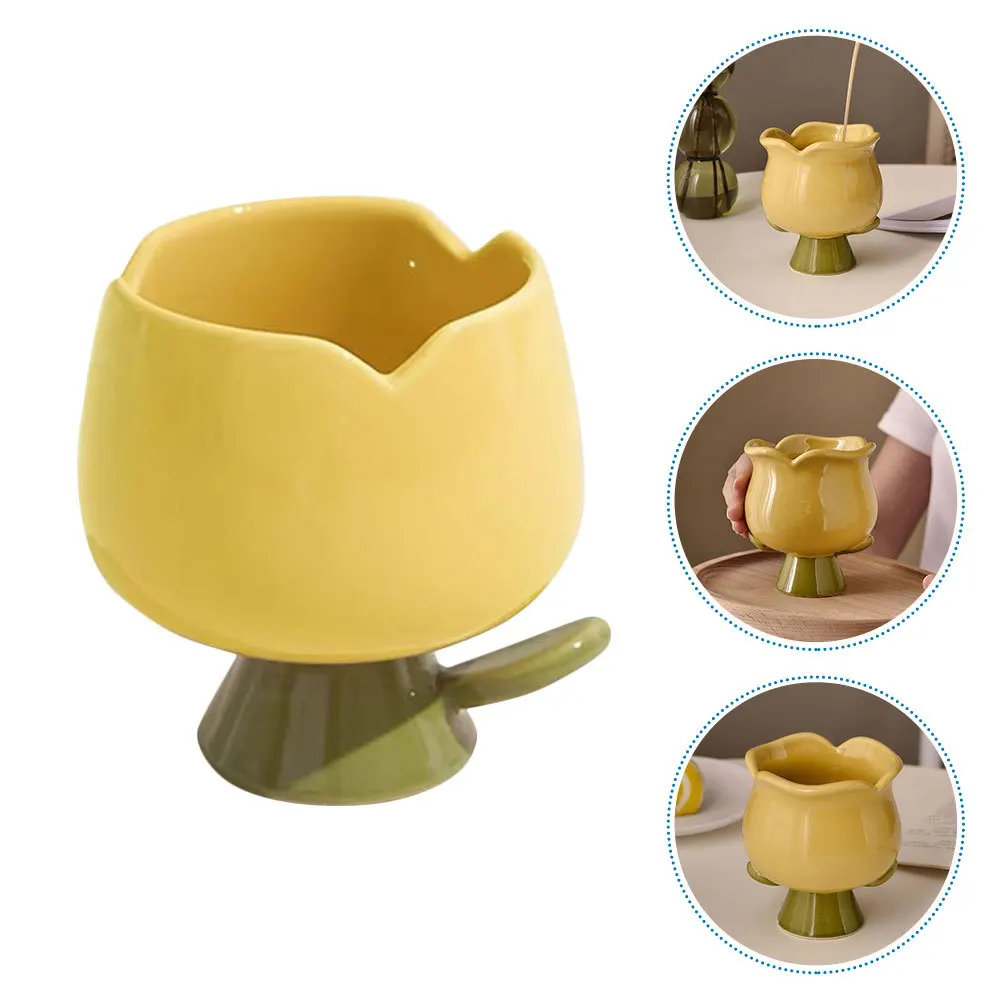 

Ceramic Mug Tulip-Shaped Decorative Cup Multi-Function Breakfast Coffee Tea Milk Heat-Resistant Household Cup