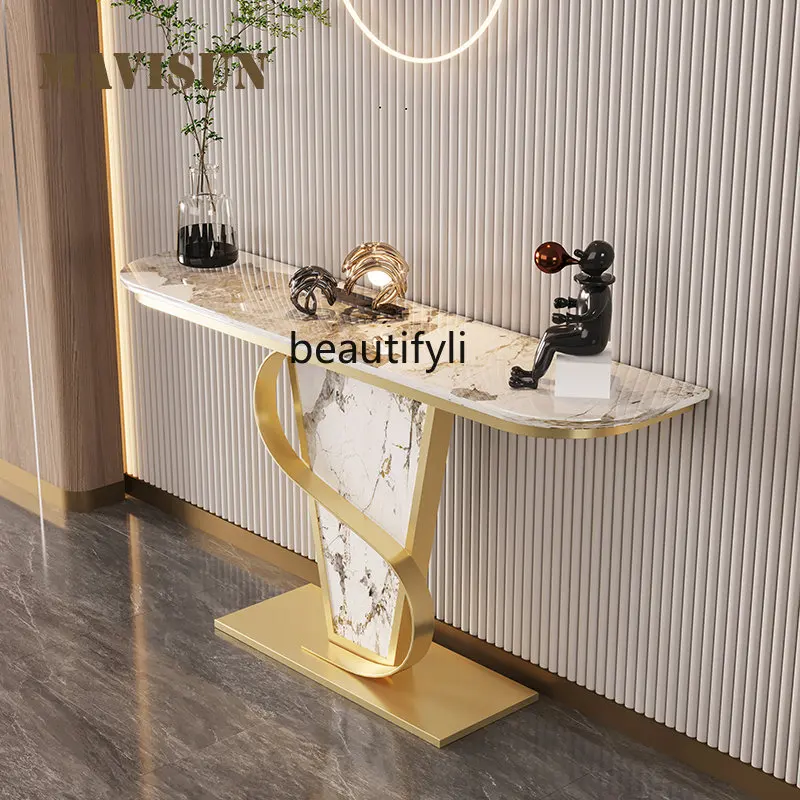 Semi-circle Light Luxury Entry Porch Table Glossy Marble Hallway Console Table In High Quality Home Living Room Furniture