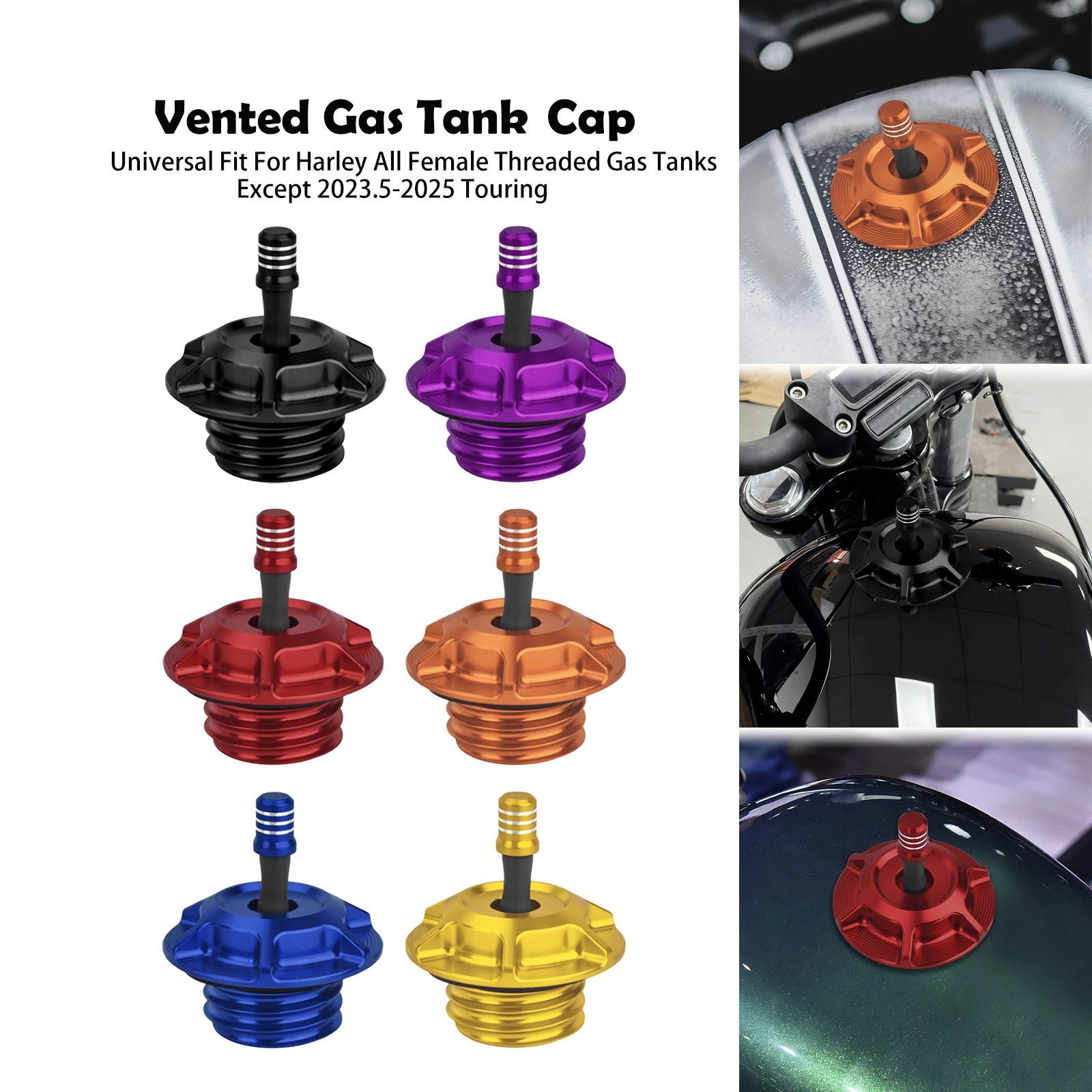 

Motorcycle Tank Gas Cap Oil Fuel Tanks Vented Cover Universal For Harley All Female Threaded Model Except Touring 2023.5-2025