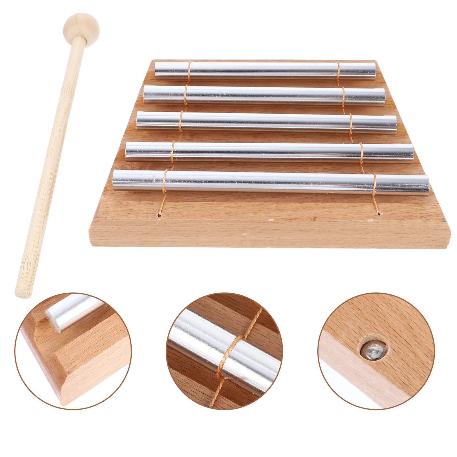 

5 Note Tabletop Chimes Solid Alloy Tubes Smooth Wood Base Crisp Long-Lasting Sound Calming Meditation Instrument