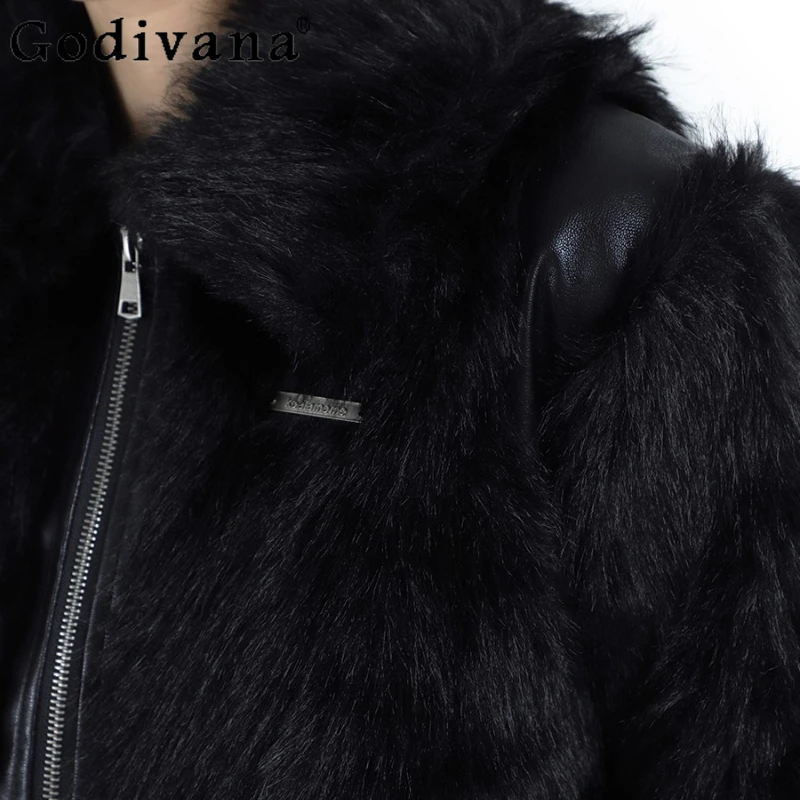 Black One Piece Fur Coat for Women Short Faux Fox Fur Lamb Wool Coat Female Autumn Winter Japanese Style Cosplay Coat