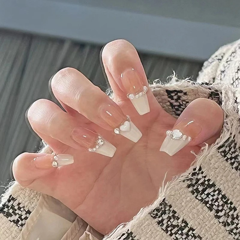 24 Stuks Franse Witte Zachte Gel Ballet Nagel Tips Met Chique Witte Liefde-Hart Franse Nep Nagels Afneembare Witte Franse Valse Nagels & *