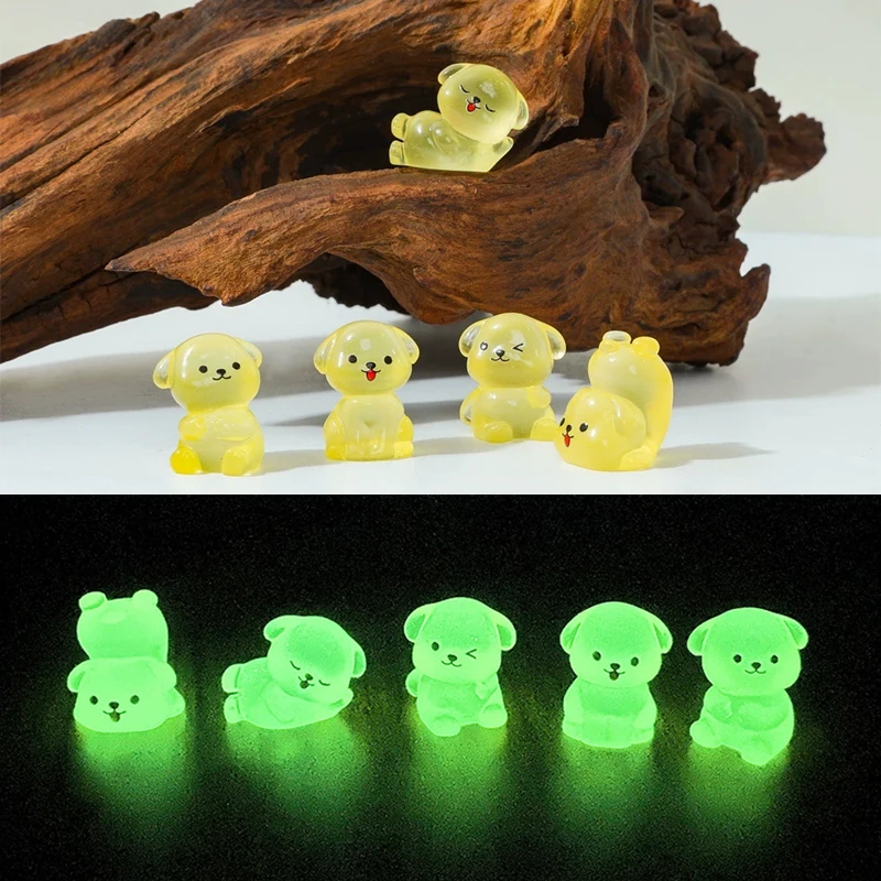 10 szt. Świecące w ciemności urocze figurki szczeniąt z żywicy, dekoracje na biurko, ozdoby, akcesoria do samodzielnego wykonania spinek do włosów, breloczków, zabawek