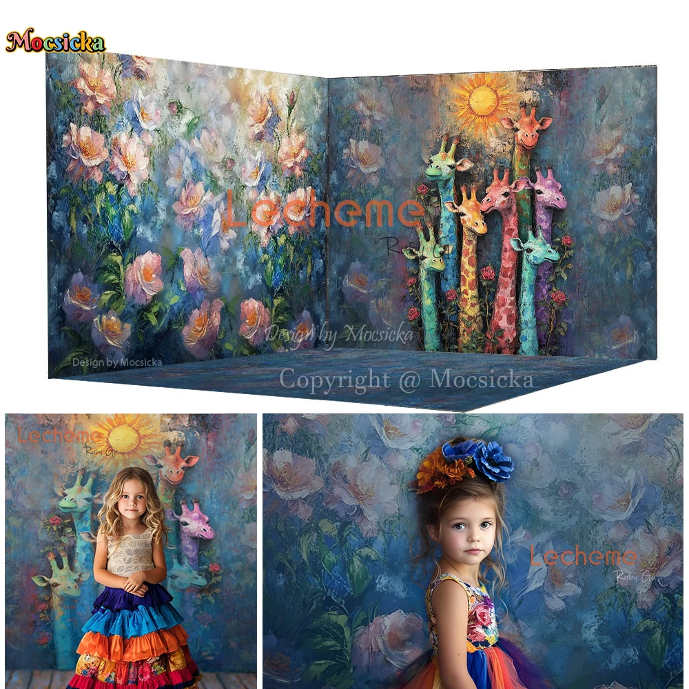 Mocsicka Abstract Art Flower Background for Kid Birthday Photography Blue Watercolor Painting Wall Backdrop Maternity Baby Photo