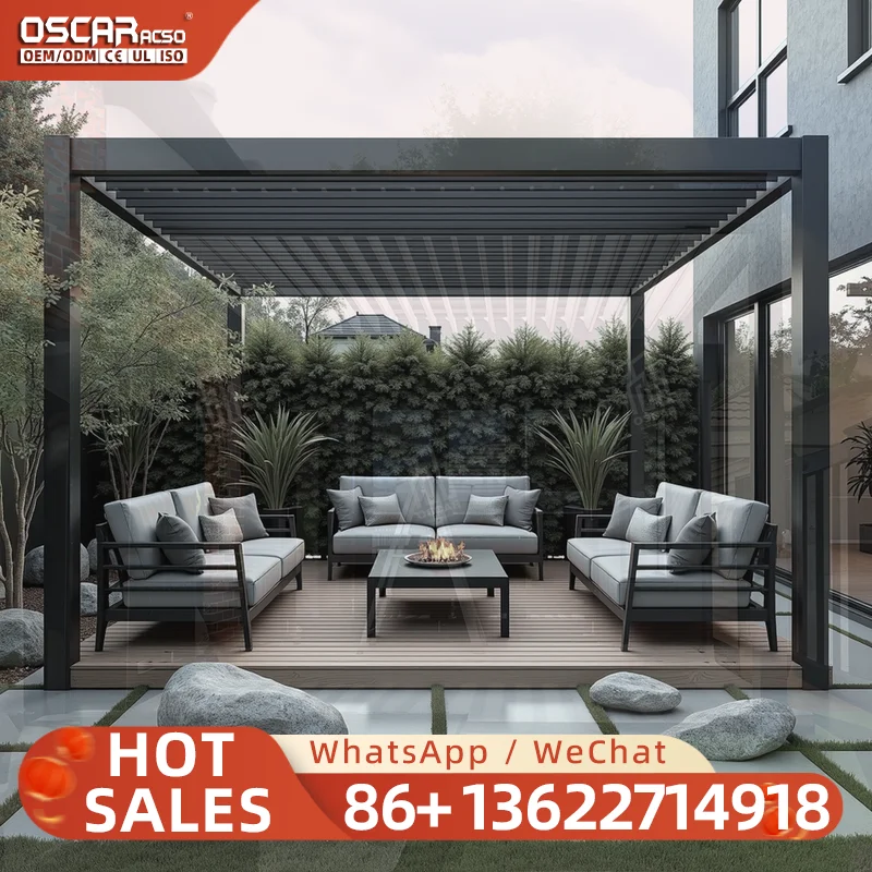 6m x 4m Outdoor Weatherproof Aluminum Manual Louver DIY Patio Pergola Kit Garden Backyard Deck Europe North America Modern Adjus