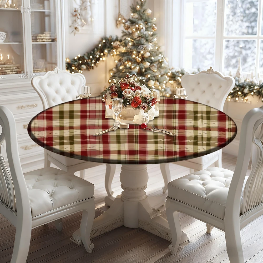 

Christmas Decorative Elastic Tablecloth with Plaid Pattern, Polyester Material, Suitable for Christmas Family Gatherings