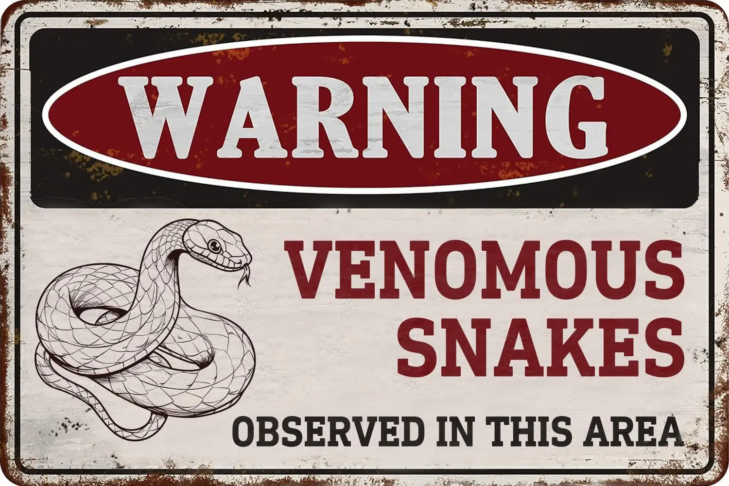 Warning Vintage Metal Tin Signs Venomous Snakes Observed In This Area Caution Sign for Home Farm Man Cave Garage Bar Forest Wall