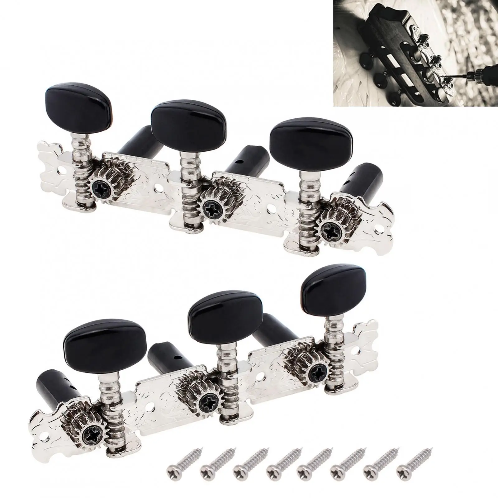 1 Pair 3L 3R Silver Classical Guitar Tuning Pegs, Machine Heads Tuning Keys Guitar Replace Accessories