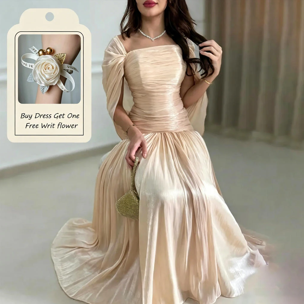 Eightale 2025, schulterfreies Champagner-Maxi-Abendkleid, plissiert, für Hochzeit, Party, formelles Abendkleid, Dubai-Partykleid, individuell gestaltet