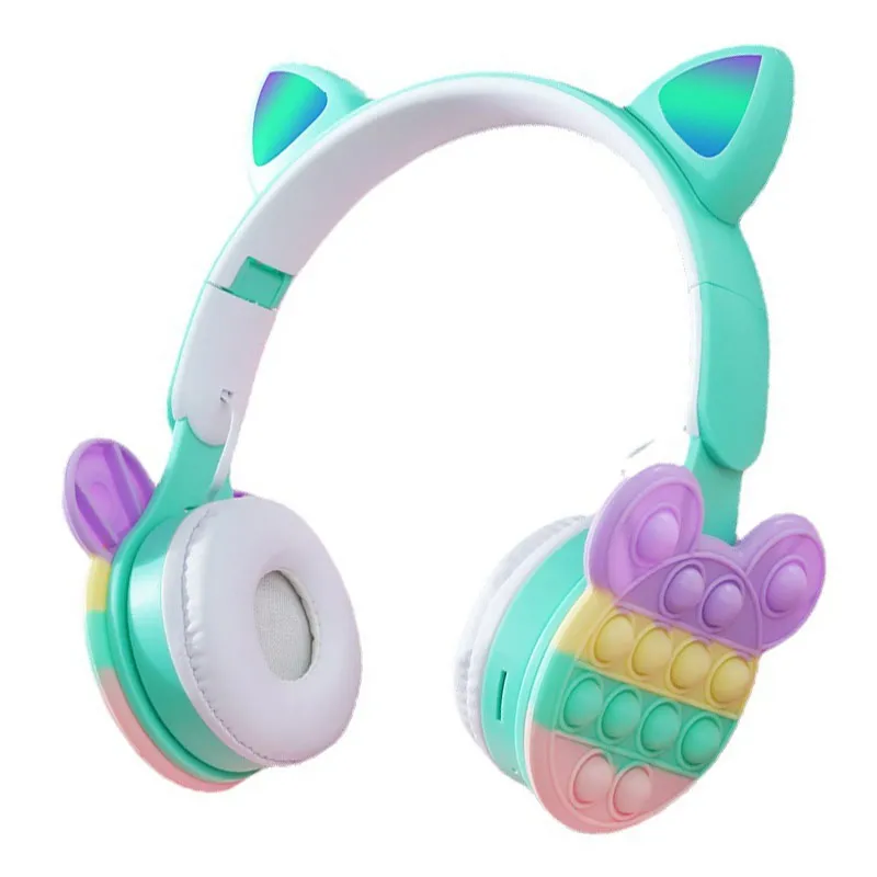 Luxmoc B30 Bubble Rainbow Wireless Bluetooth Cat Ear RGB Headphones Bass Hifi Stereo Long Endurance Headset Foldable Earphones