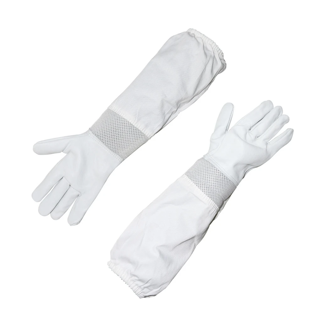 A Pair of Protective Beekeeping Gloves Net Goatskin Bee Keeping Vented Long Sleeves beekeeping equipment and tools