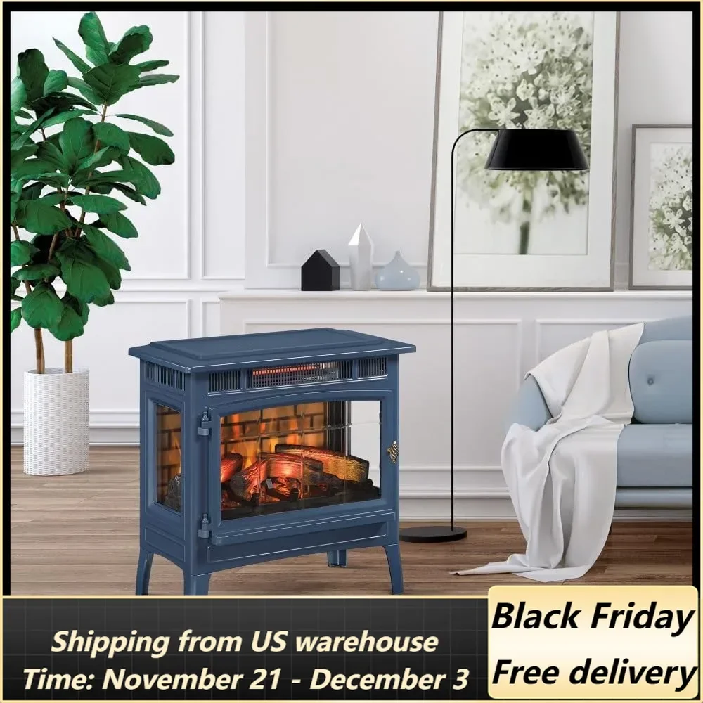 Freestanding Electric Fireplace Stove Heater with 3D Flame Effect for 1,000 Sq. Ft. Room, Navy  fire pit outdoor  backyard