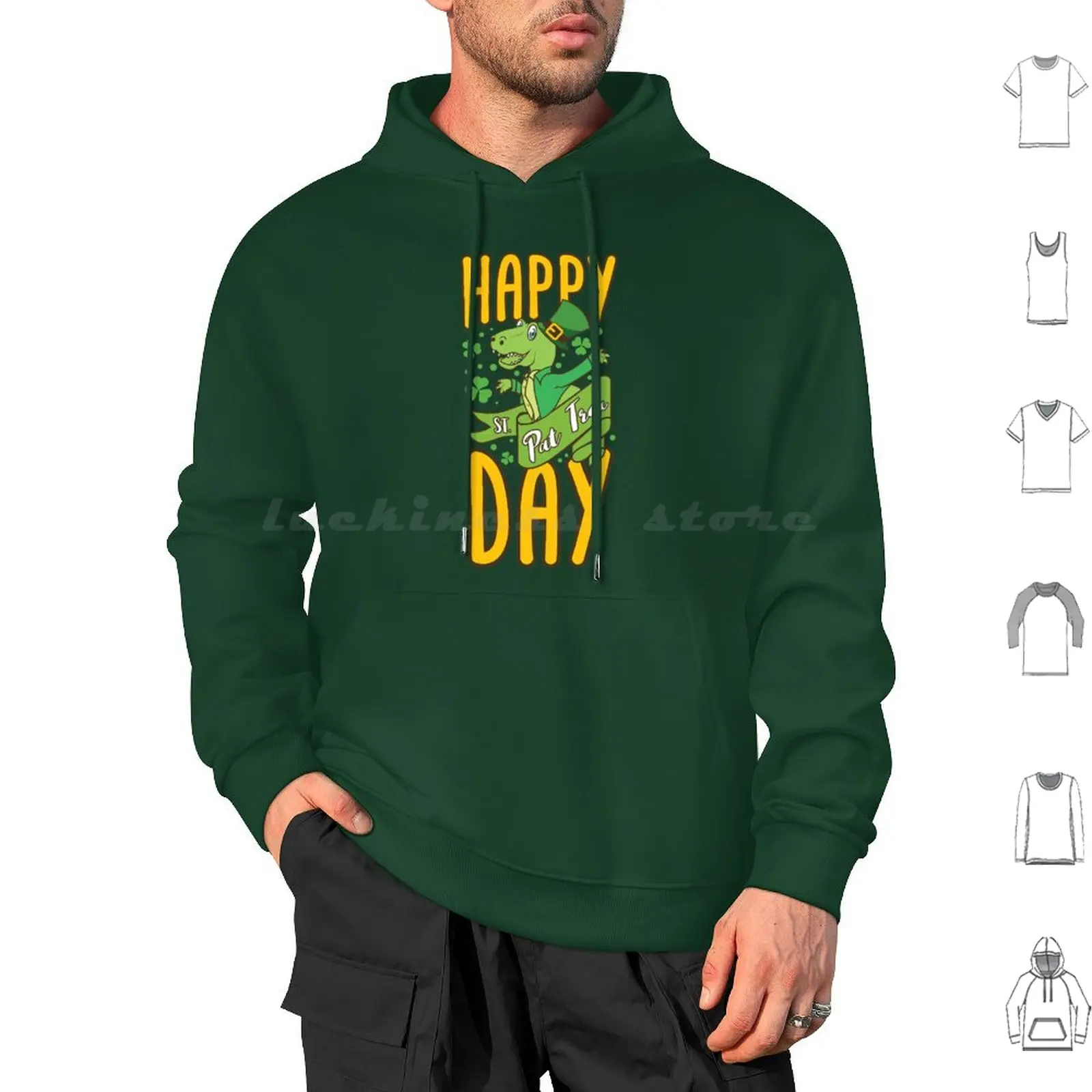 Happy Day-Saint Patrex Hoodie cotton Long Sleeve T Rex Saint Day Shamrock Irish Green Happy Puns Punny Funny Kids