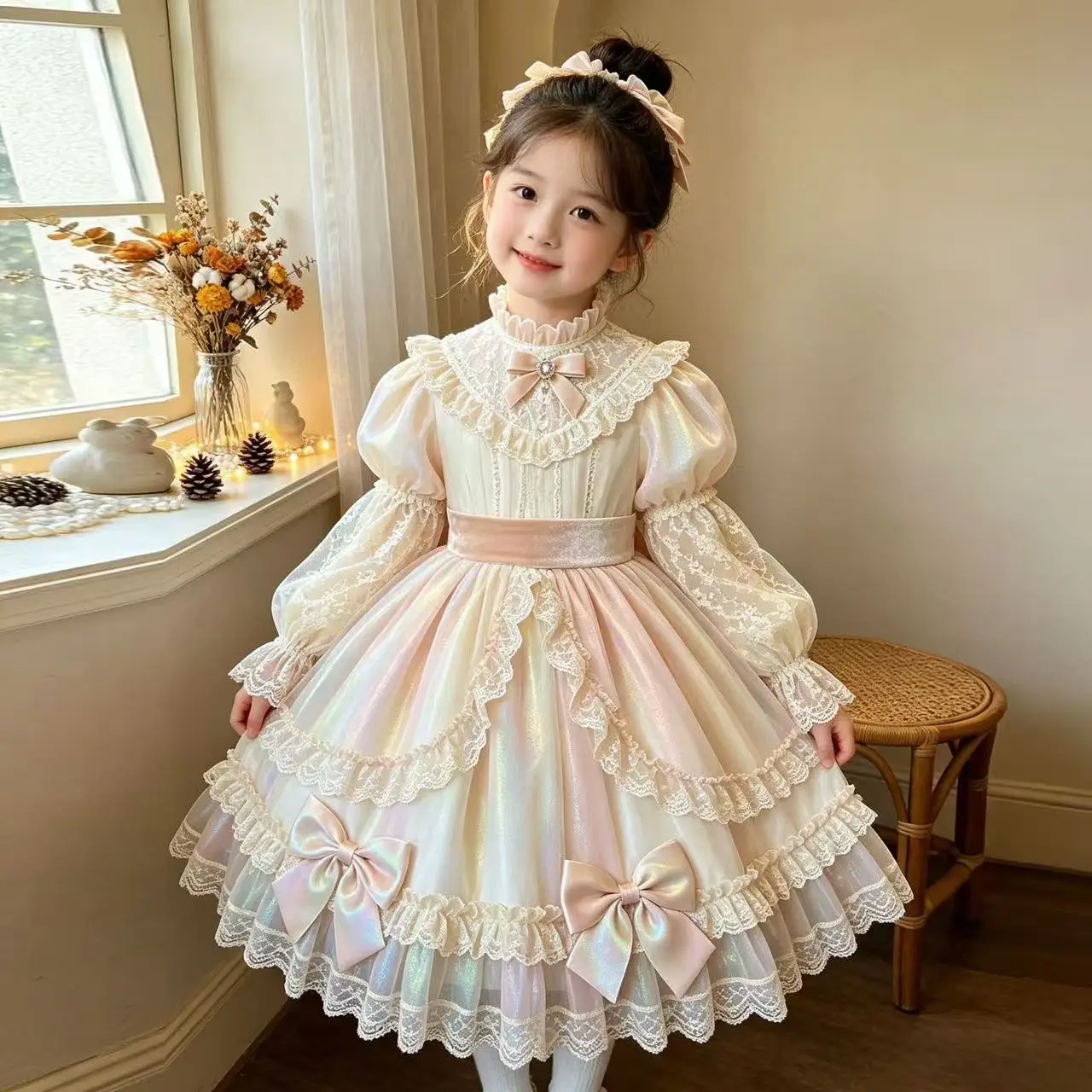 Girls Long Sleeved Lolita Dress 2026 Spring Autumn New Style Children's Fashion And Elegant Dress for Little Princesses 3-9Y