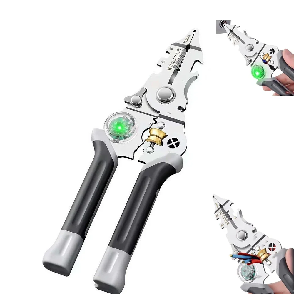 

WOZOBUY Инструмент для резки проволоки 10 в 1, плоскогубцы для зачистки электрического кабеля, тестер напряжения, ножницы с функцией измерения электричества