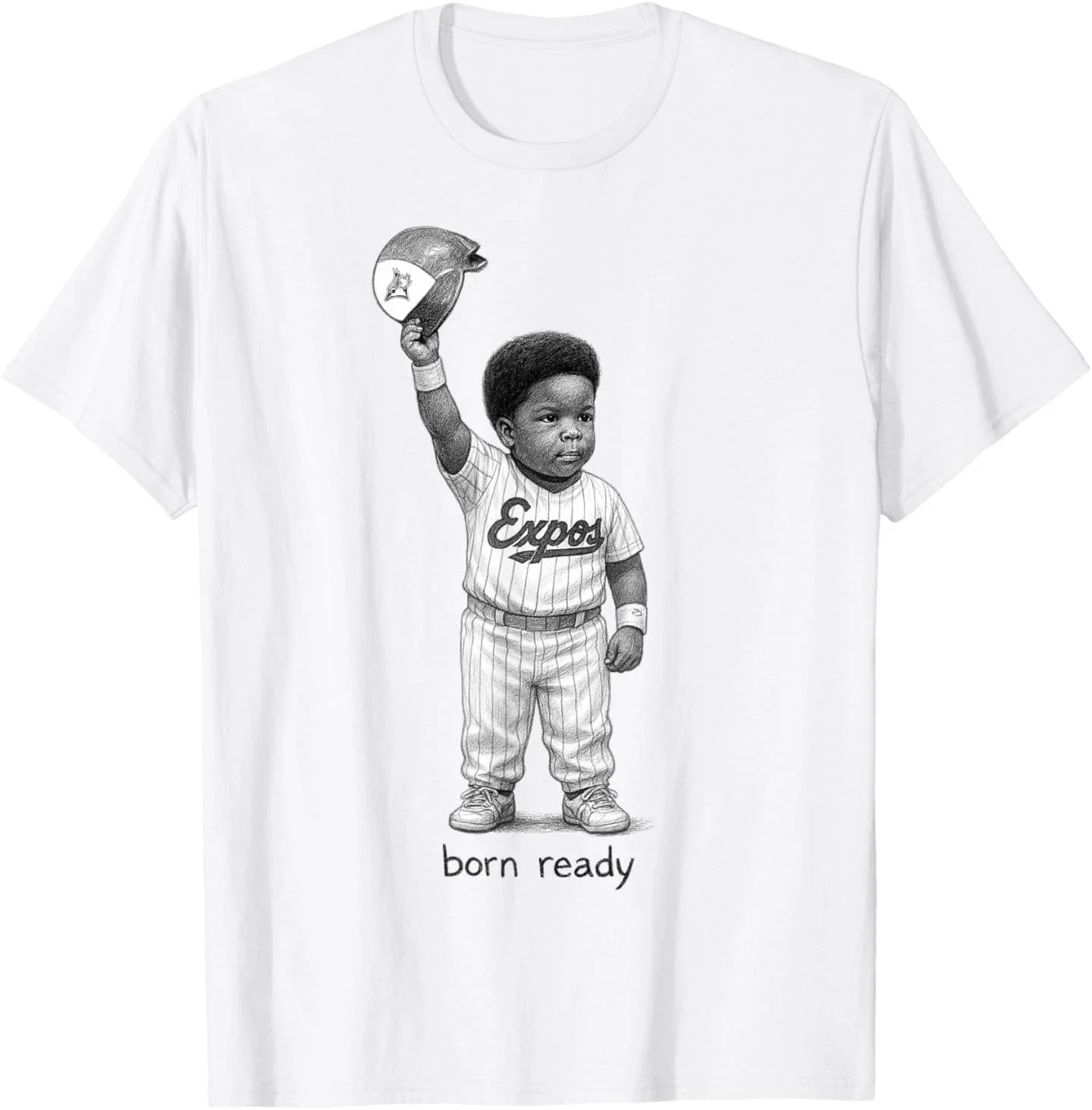 تي شيرت "Born Ready" Expos Vintage Kid Graphic تي شيرت أبيض كلاسيكي لمحبي الحنين Expos 100% قطن قصير الأكمام للجنسين تي شيرت فضفاض