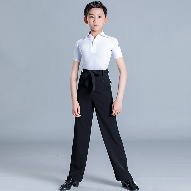 Nouveaux enfants salle de bal danse Performance Costume garçon manches courtes danse chemise enfants Cha Cha valse danseur hauts VBH1696