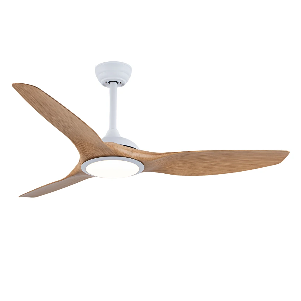 

52" ABS Blades Ceiling Fan with LED, DC6 Speed, Remote, Adjustable Ht for Home&Office (Matte White+Natural Wood)