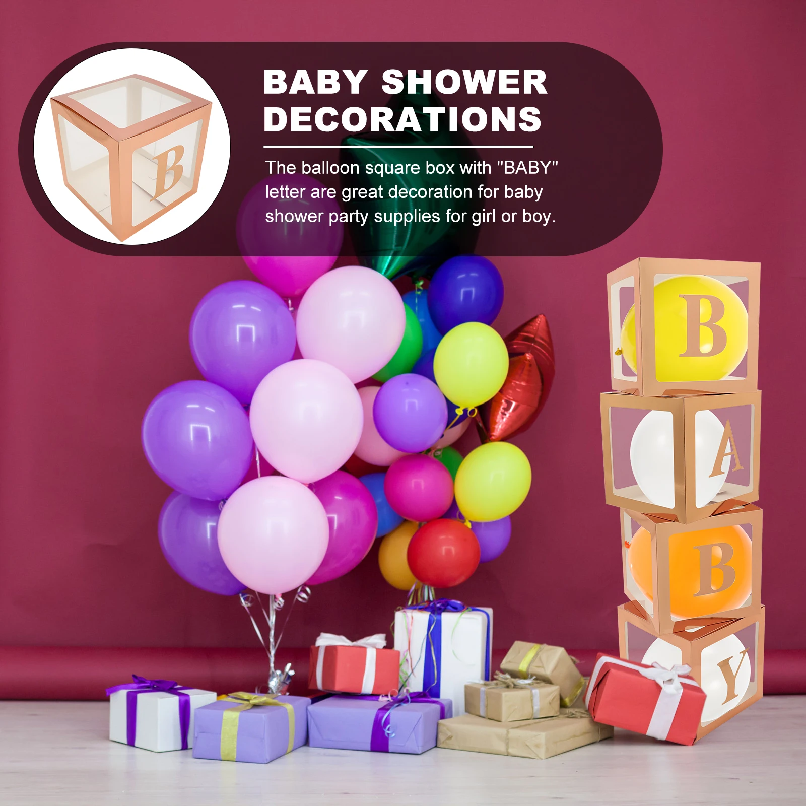 

Baby Boxes Balloon Wedding for Birthday with Letters Shower Favor Rose Gold Balloons