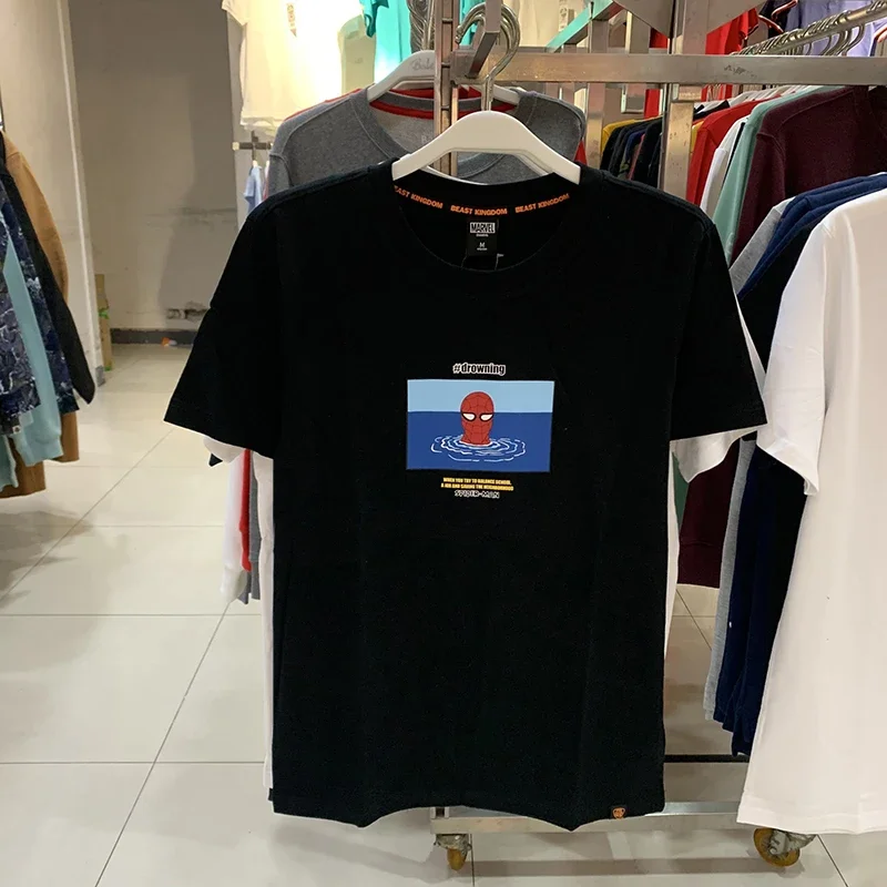 تي شيرت قابل للتنفس من القطن الخالص للرجال والنساء ، أعجوبة ، اتجاه مطبوع للرجل العنكبوت ، بأكمام قصيرة ، موضة ، قصة ضيقة ، رسوم متحركة ، أزواج ، صيف #3