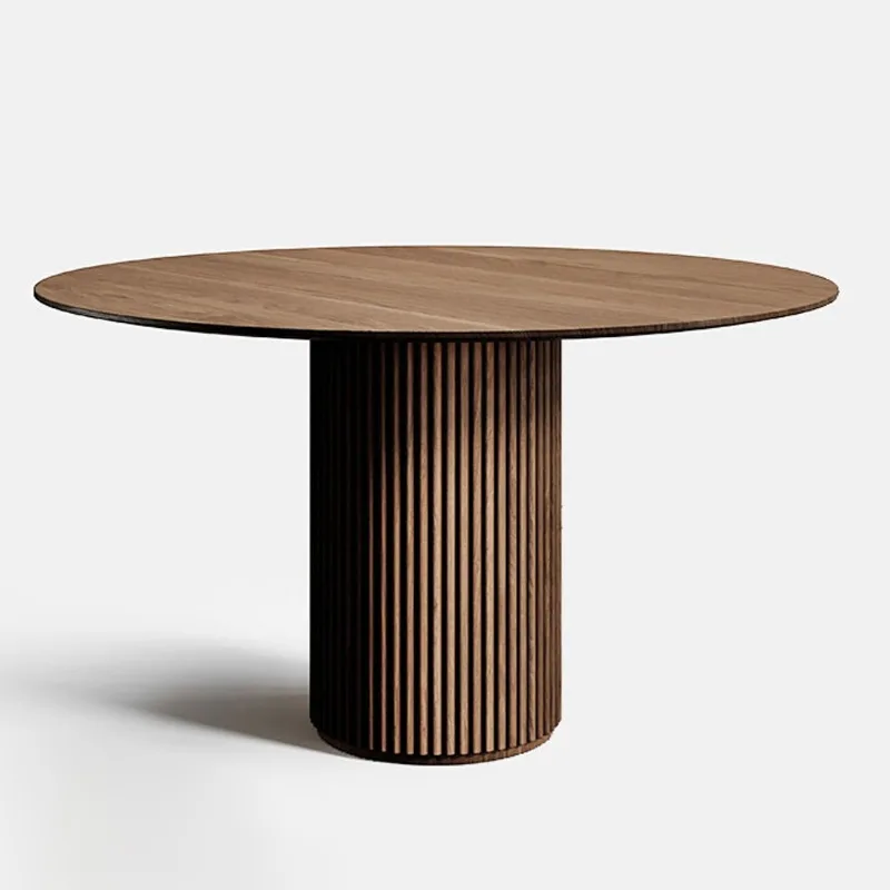 

Italian minimalist, modern North American black walnut solid wood round dining table Merrmas art oak dining table