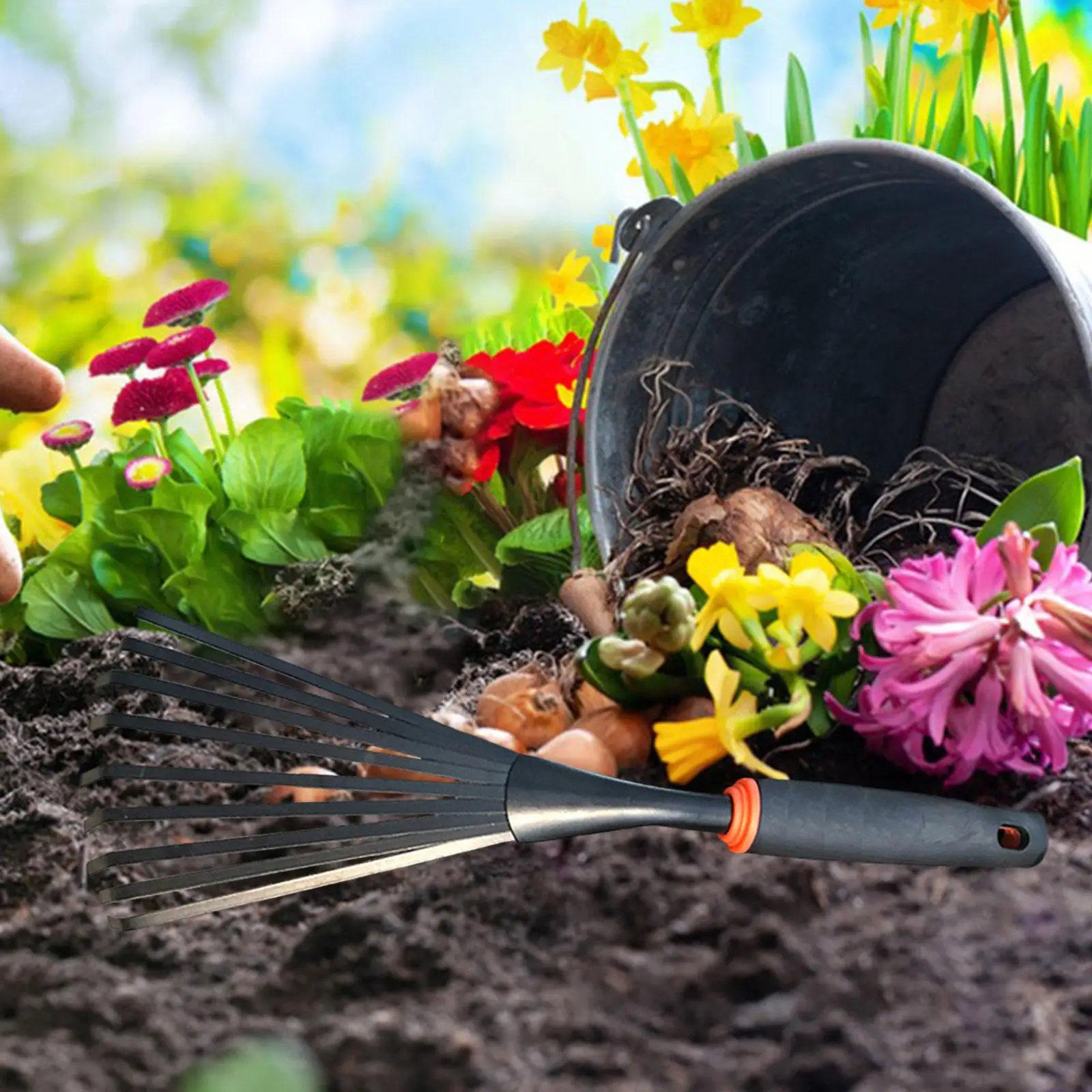 

Сверхмощные ручные грабли с эргономичной ручкой, садовые грабли, грабли для листьев для цветочных кроватей, рыхление почвы, травы, мульчи, садовая подметание