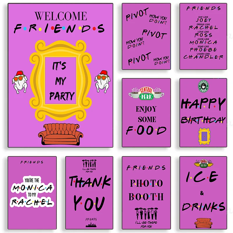 1PC--Retro Colorful Friends TV Show Canvas Painting Inspirational Quote Posters and Prints Modern Wall Art Pictures Bedroom D