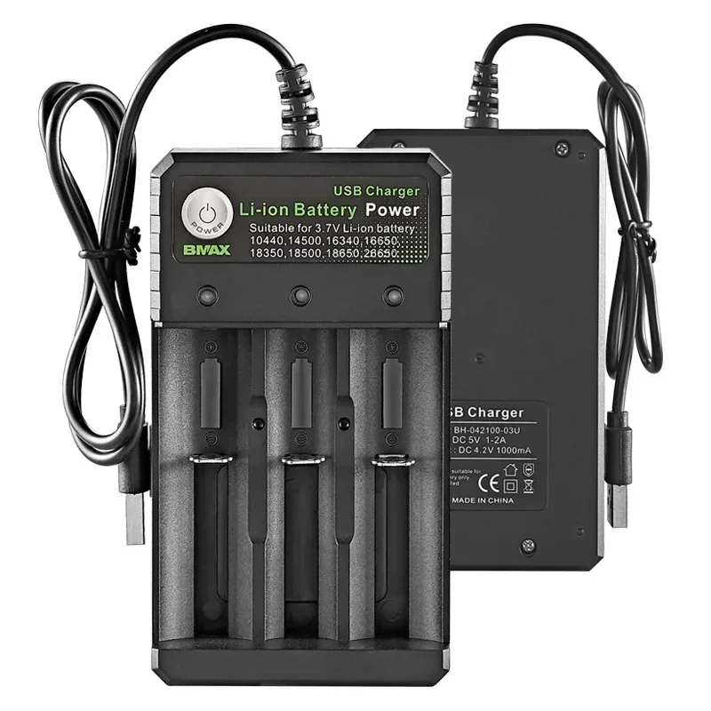 3 Slots 18650 Battery Charger Smart USB Independent Charging 4.2V Li-ion Amplifier Charger for 18500 14500 16650 26650